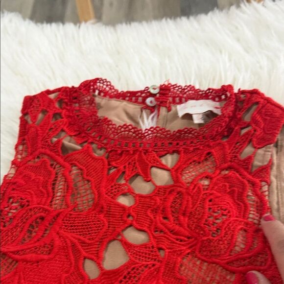 Entro Red Lace Mini Dress Size Small - Picture 7 of 9